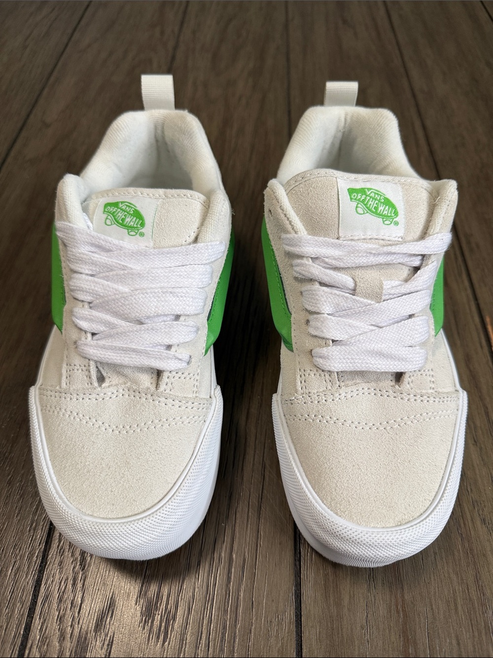 Women’s Vans Kids Cream Suede Green Stripe Knu Stack Platform Sneakers size 6.5 - Picture 2 of 10
